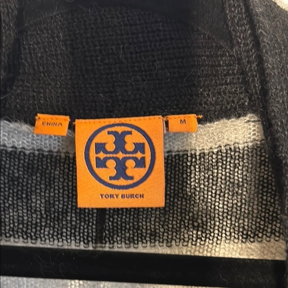 EUC Tory Burch Black and Gray Lightweight Open Front Cardigan Shawl Collar